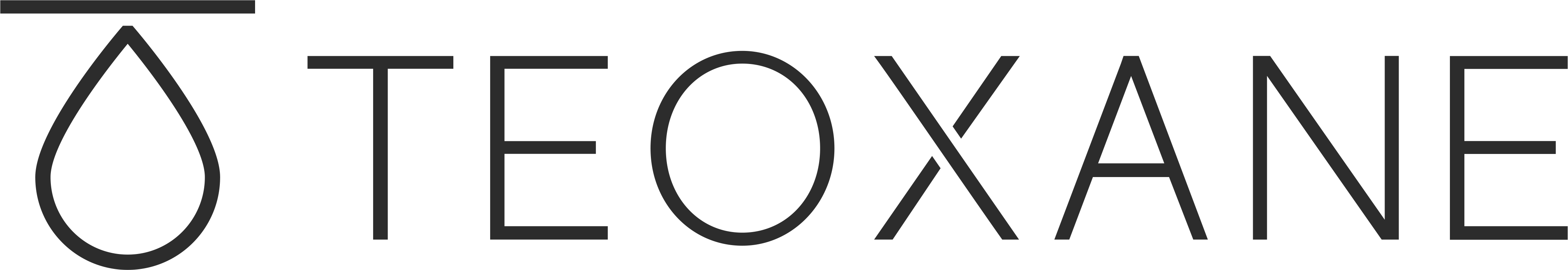 Logo featuring the word "TEOXANE" in bold, black capital letters. To the left of the text is a stylized droplet icon. The background is transparent.