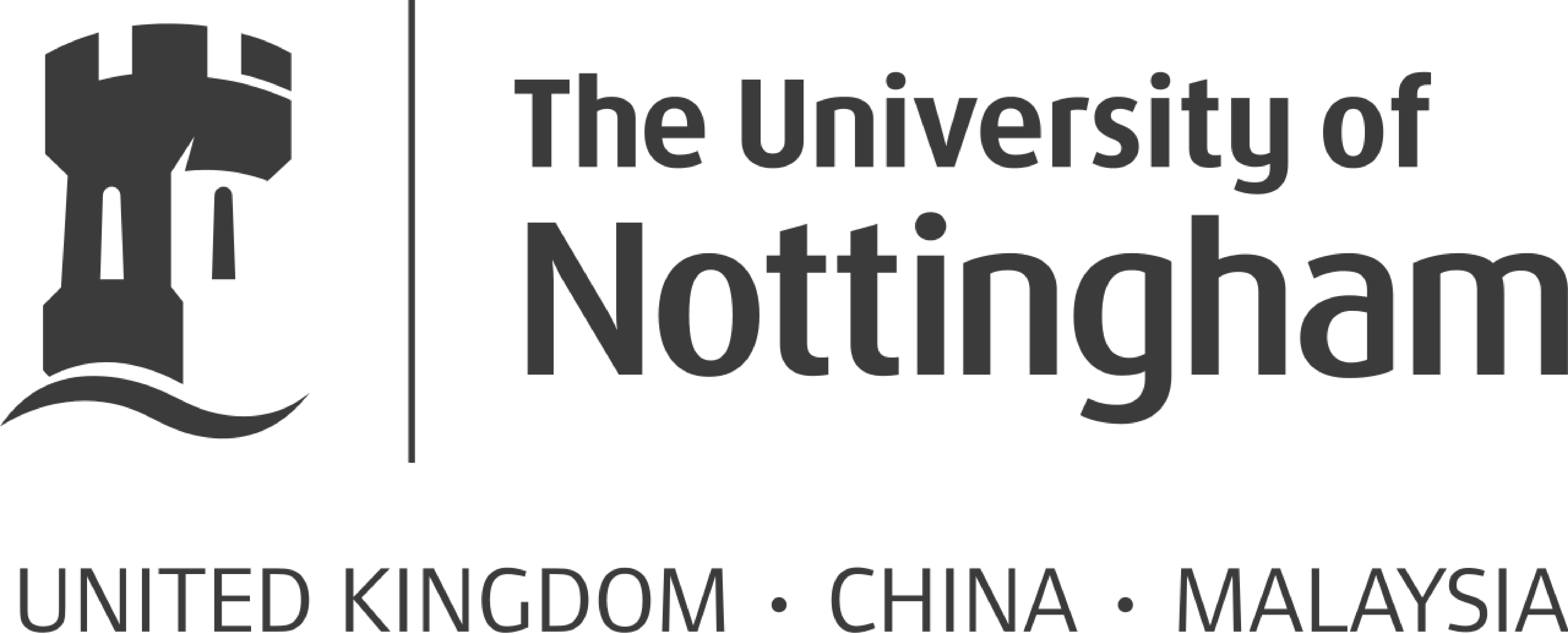 Logo of The University of Nottingham, featuring a stylized castle tower on the left. Text on the logo includes "The University of Nottingham," followed by "United Kingdom," "China," and "Malaysia.